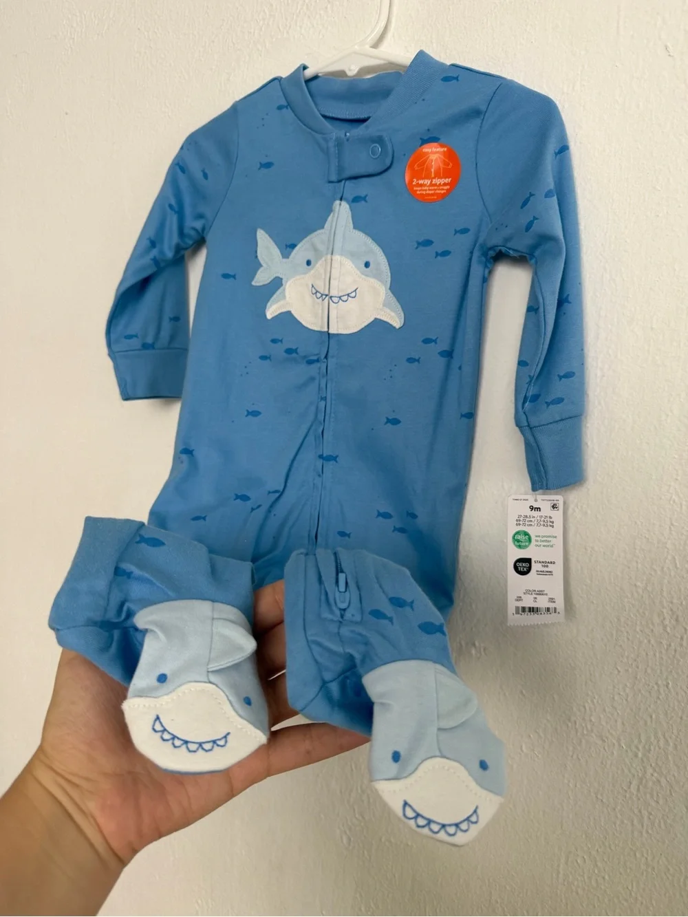Carter's Light Blue Shark Footed One-Piece Pajama